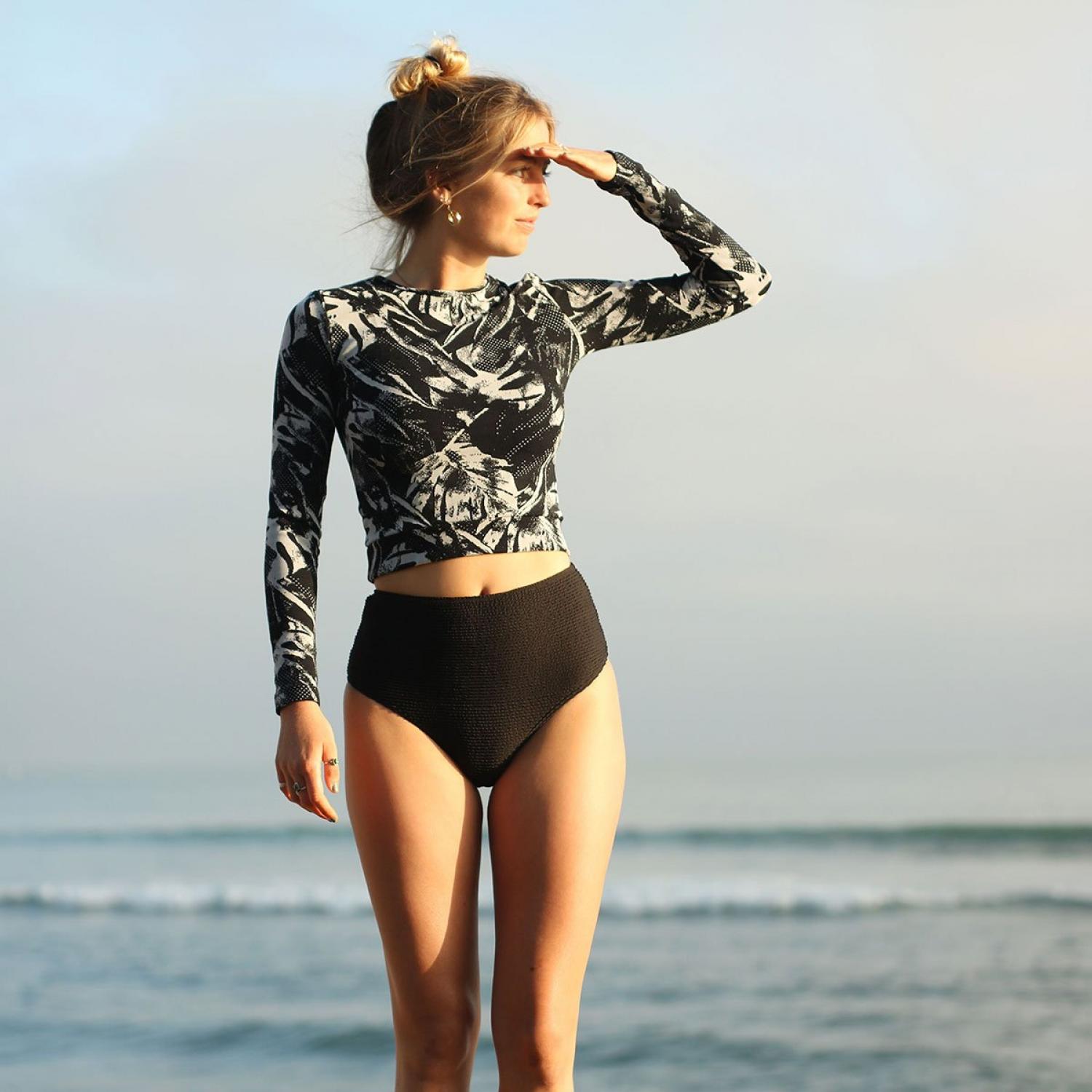 Seea Palomar Crop Top Rashguard Black Flora|沖縄サーフィンショップ