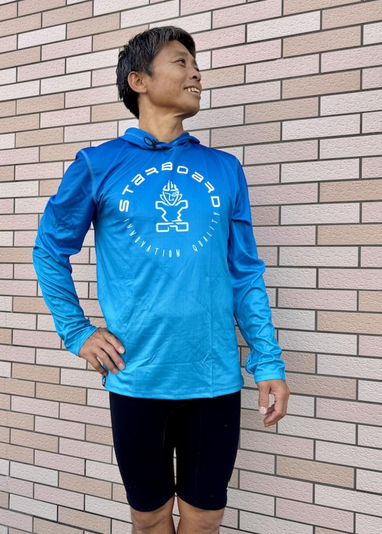 STARBOARD LONG SLEEVE HOODIE WATER SHIRT BLUE CARBON
